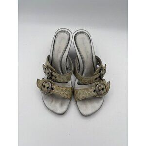 Diego Di Lucca Womens 6.5 Crocodile Embossed Leather Wedge Sandals